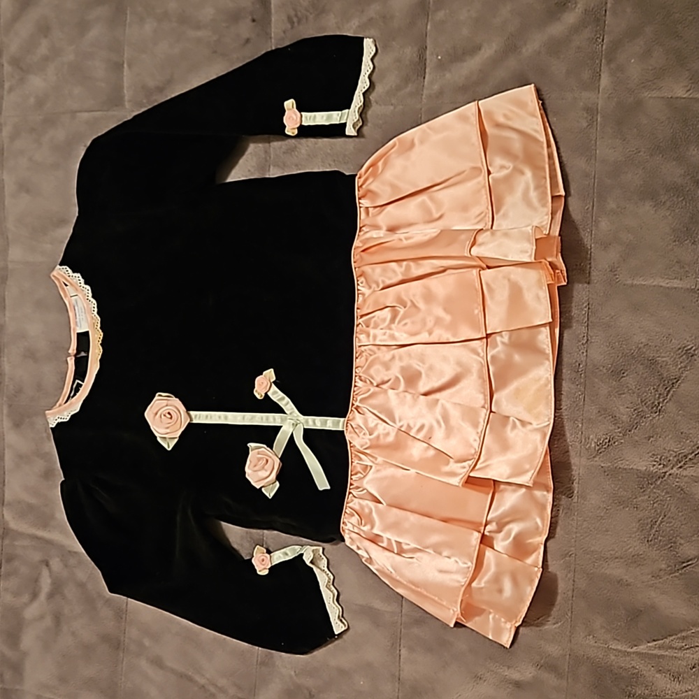 Vintage Valri Kids Black Velvet and Pink Satin Party Dress